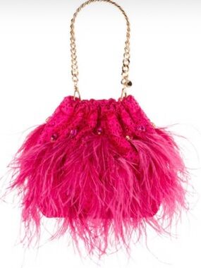 Olga Berg Livvy Fuchsia Feather Pouch NWT